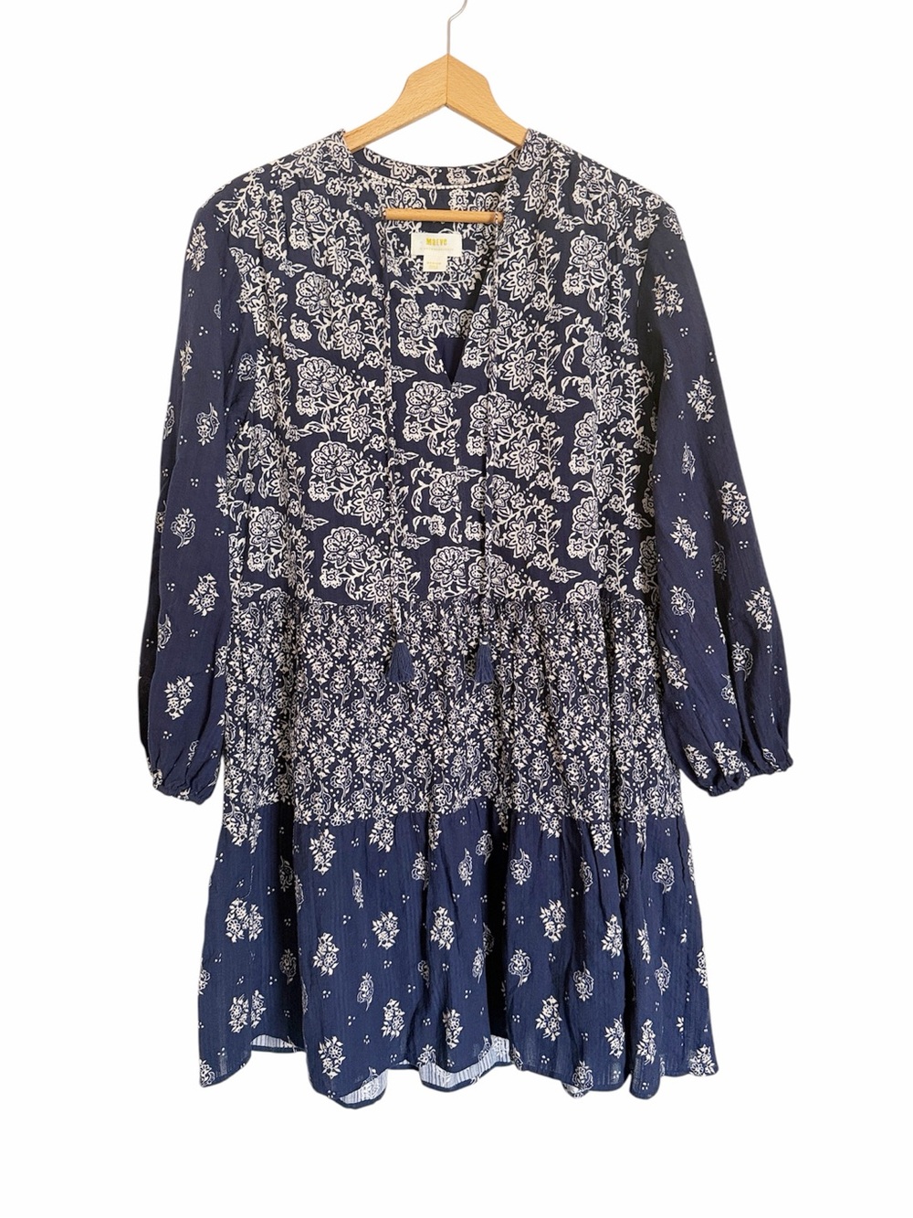 Maeve By Anthropologie Carlita Navy White Floral Long Sleeve Tunic Dress size M
